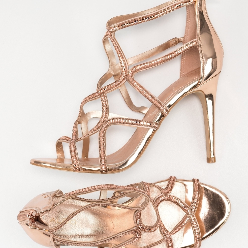 Aldo Metallic Rose Strappy Heels